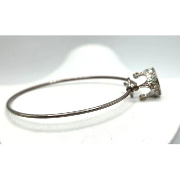 Silver Adjustable Bangle Bracelet With Crown Charm & Rhinestone Accents - Picture 4 of 4